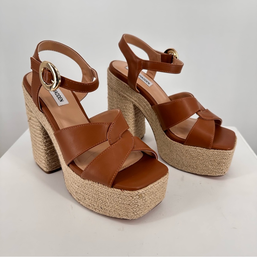 Steve Madden Matter Heeled Platform Sandals in Cognac size 10 New in Box